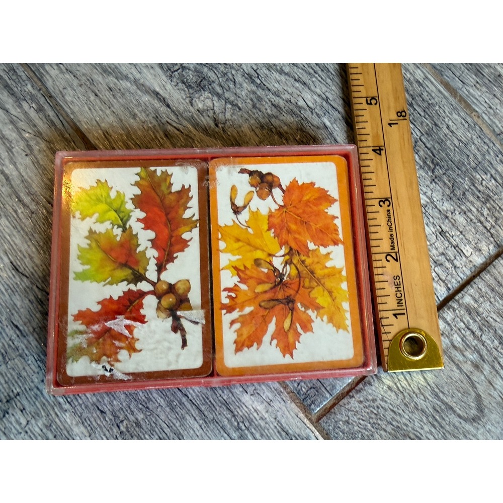 Hallmark Bridge Playing Cards Autumn Leaves 2 Decks Orange Fall Vintage USA Case